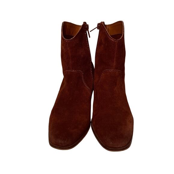 Lucky Brand Boots Laiden Rust Suede Leather Ankle Boho Chunky Heel Zip 7.5M/38 - Picture 3 of 9